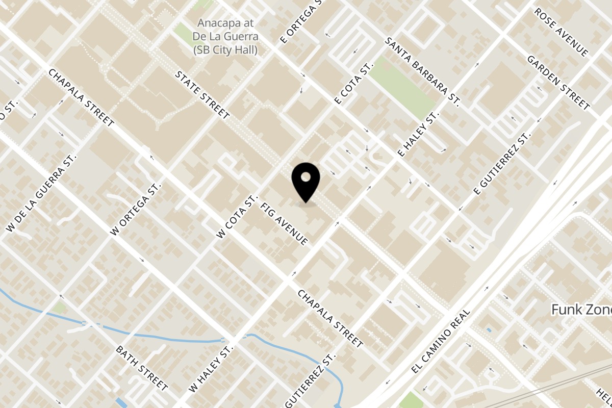 Map showing the location of Santa Barbara Pizza House on 515 State St in Santa Barbara